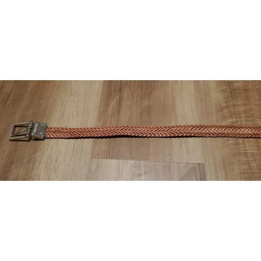 Anne Klein Women's Sz M/L Brown Braided‎ Leather Belt Reversable Silver Buckle